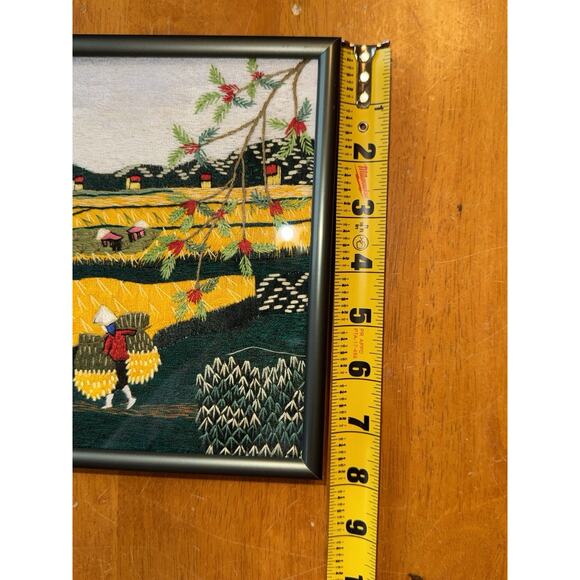 Vietnamese Embroidered Silk Thread Framed Folk Art Handmade Wall Art Harvest - Picture 9 of 9